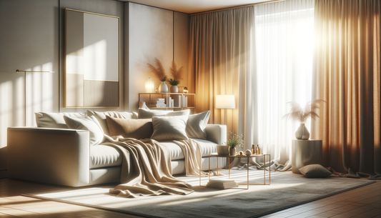 a warm modern living room with soft textures and inviting natural light