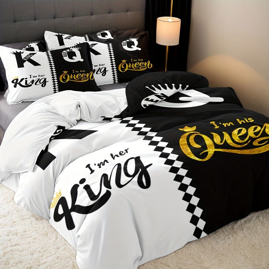 Set of 3 Valentine's Day Duvet Covers Featuring a King And Queen Crown Design