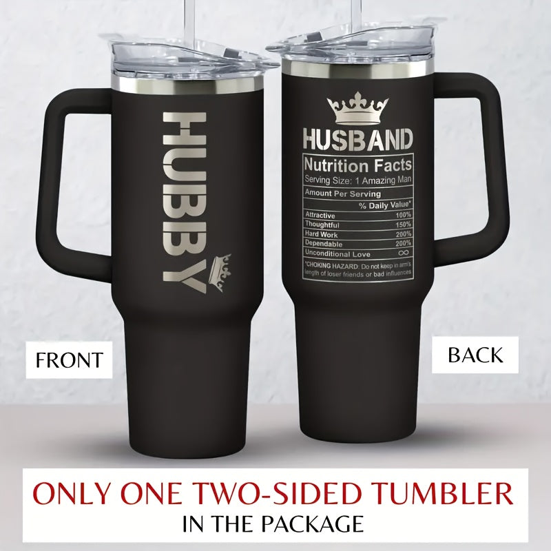 1PC 40 Ounce Insulated Black Glass Cup With Lid, Stainless Steel Double-layer Water Cup, A Gift From Wife To Husband