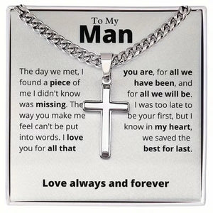 Cuban Necklace with Cross Pendant, for Husband/Boyfriend Gift, Anniversary, Birthday, Valentine' Day with Gift Box&Message Card
