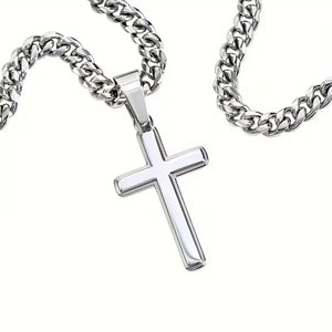 Cuban Necklace with Cross Pendant, for Husband/Boyfriend Gift, Anniversary, Birthday, Valentine' Day with Gift Box&Message Card