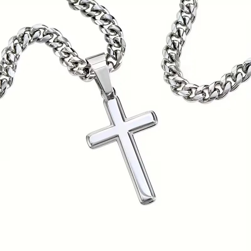 Cuban Necklace with Cross Pendant, for Husband/Boyfriend Gift, Anniversary, Birthday, Valentine' Day with Gift Box&Message Card