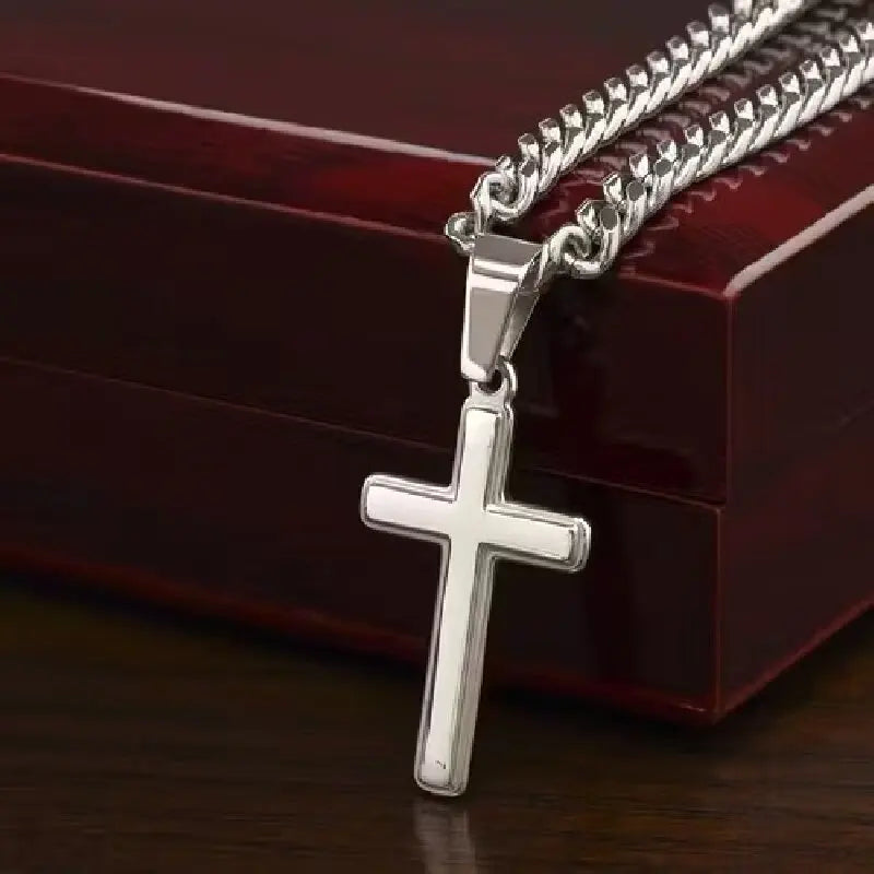 Cuban Necklace with Cross Pendant, for Husband/Boyfriend Gift, Anniversary, Birthday, Valentine' Day with Gift Box&Message Card