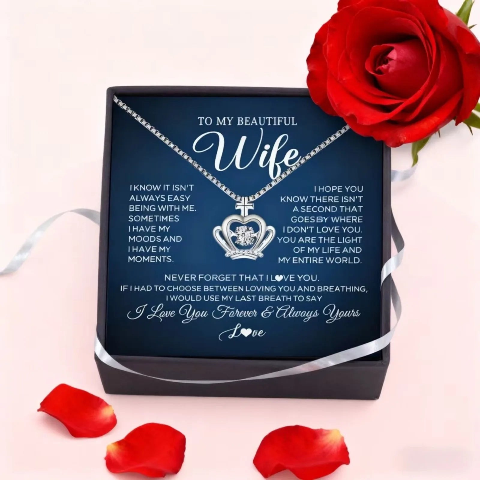Exquisite Gift Boxes, Crown Pendant Necklace for Wife | Matching Greeting Cards | Anniversary Wedding Gifts