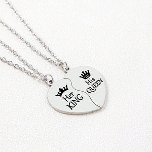 Her King His Queen Stainless Steel Pendant Necklace Heart Matching Couple Necklaces Jewelry Gifts