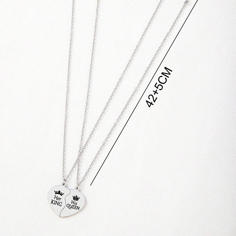Her King His Queen Stainless Steel Pendant Necklace Heart Matching Couple Necklaces Jewelry Gifts