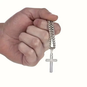 Cuban Necklace with Cross Pendant, for Husband/Boyfriend Gift, Anniversary, Birthday, Valentine' Day with Gift Box&Message Card