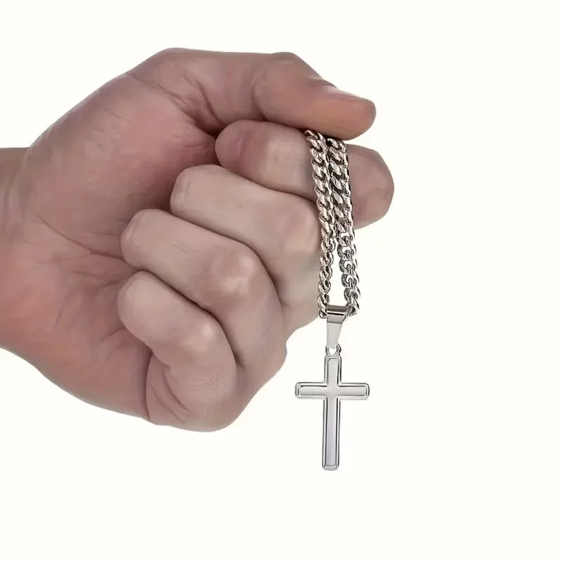 Cuban Necklace with Cross Pendant, for Husband/Boyfriend Gift, Anniversary, Birthday, Valentine' Day with Gift Box&Message Card