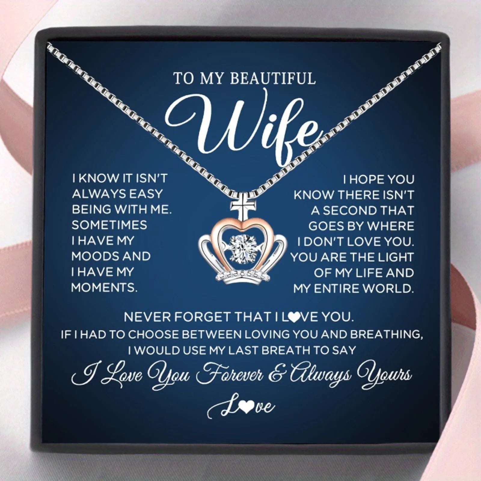 Exquisite Gift Boxes, Crown Pendant Necklace for Wife | Matching Greeting Cards | Anniversary Wedding Gifts