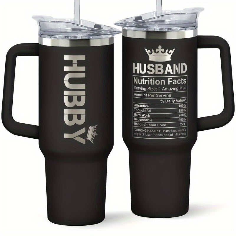 1PC 40 Ounce Insulated Black Glass Cup With Lid, Stainless Steel Double-layer Water Cup, A Gift From Wife To Husband