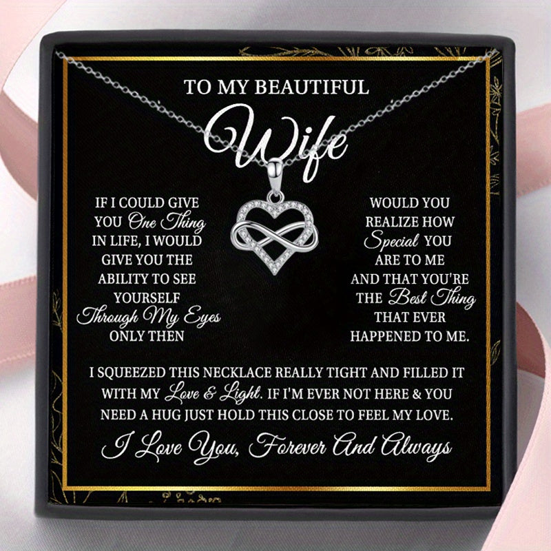 1pc Fashionable Infinite Heart Copper Necklace with Card and Gift Box Packaging